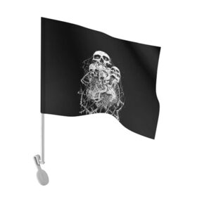 Флаг для автомобиля с принтом ЧЕРЕПА в Петрозаводске, 100% полиэстер | Размер: 30*21 см | black | death | horror | metal | skull | white | арт | белый | зомби | кости | паутина | скелет | череп | черный
