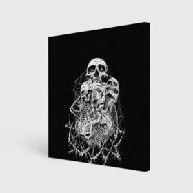 Холст квадратный с принтом ЧЕРЕПА в Петрозаводске, 100% ПВХ |  | black | death | horror | metal | skull | white | арт | белый | зомби | кости | паутина | скелет | череп | черный