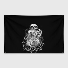 Флаг-баннер с принтом ЧЕРЕПА в Петрозаводске, 100% полиэстер | размер 67 х 109 см, плотность ткани — 95 г/м2; по краям флага есть четыре люверса для крепления | black | death | horror | metal | skull | white | арт | белый | зомби | кости | паутина | скелет | череп | черный