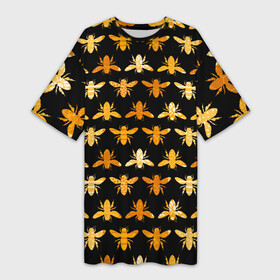 Платье-футболка 3D с принтом Пчелиный Паттерн в Петрозаводске,  |  | Тематика изображения на принте: bee | животные | крылья | медовый | насекомые | паттерн | полосатый | соты | текстура | узор