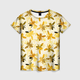 Женская футболка 3D с принтом Разные Пчелы в Петрозаводске, 100% полиэфир ( синтетическое хлопкоподобное полотно) | прямой крой, круглый вырез горловины, длина до линии бедер | bee | букет | животные | крылья | медовый | насекомые | паттерн | полосатый | пятна | соты | текстура | узор | цветы