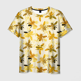 Мужская футболка 3D с принтом Разные Пчелы в Петрозаводске, 100% полиэфир | прямой крой, круглый вырез горловины, длина до линии бедер | bee | букет | животные | крылья | медовый | насекомые | паттерн | полосатый | пятна | соты | текстура | узор | цветы