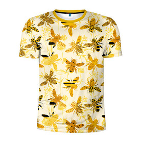 Мужская футболка 3D спортивная с принтом Разные Пчелы в Петрозаводске, 100% полиэстер с улучшенными характеристиками | приталенный силуэт, круглая горловина, широкие плечи, сужается к линии бедра | Тематика изображения на принте: bee | букет | животные | крылья | медовый | насекомые | паттерн | полосатый | пятна | соты | текстура | узор | цветы