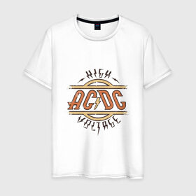 Мужская футболка хлопок с принтом AC DC | HIGH VOLTAGE в Петрозаводске, 100% хлопок | прямой крой, круглый вырез горловины, длина до линии бедер, слегка спущенное плечо. | ac dc | acdc | high | voltage | группы | метал | музыка | рок | хард рок | эйси диси | эйсидиси