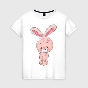 Женская футболка хлопок с принтом скромный зайка в Петрозаводске, 100% хлопок | прямой крой, круглый вырез горловины, длина до линии бедер, слегка спущенное плечо | детсике | зайка | зайченок | зайчик | кролик | милаш | рисунок | скромный