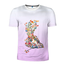 Мужская футболка 3D спортивная с принтом акварельная птичка в Петрозаводске, 100% полиэстер с улучшенными характеристиками | приталенный силуэт, круглая горловина, широкие плечи, сужается к линии бедра | акварель | весна | краска | птица | птичка | рисунок | цветочки | цветы