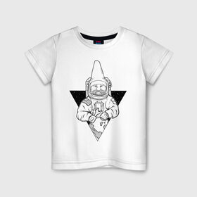 Детская футболка хлопок с принтом Gnome Chompski Astronaut в Петрозаводске, 100% хлопок | круглый вырез горловины, полуприлегающий силуэт, длина до линии бедер | garden gnome | gnome alone | little rocket man | гном чомски | маленький космонавт | один гнома | садовый гном