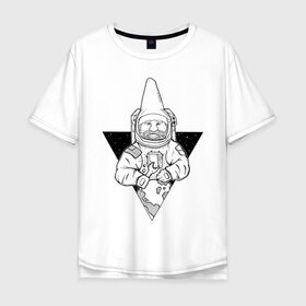 Мужская футболка хлопок Oversize с принтом Gnome Chompski Astronaut в Петрозаводске, 100% хлопок | свободный крой, круглый ворот, “спинка” длиннее передней части | Тематика изображения на принте: garden gnome | gnome alone | little rocket man | гном чомски | маленький космонавт | один гнома | садовый гном