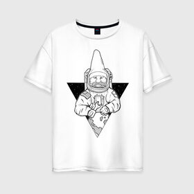 Женская футболка хлопок Oversize с принтом Gnome Chompski Astronaut в Петрозаводске, 100% хлопок | свободный крой, круглый ворот, спущенный рукав, длина до линии бедер
 | garden gnome | gnome alone | little rocket man | гном чомски | маленький космонавт | один гнома | садовый гном