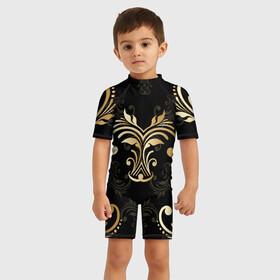Детский купальный костюм 3D с принтом Черное золото в Петрозаводске, Полиэстер 85%, Спандекс 15% | застежка на молнии на спине | золото | иранские узоры | персидские узоры | черное | черное золото