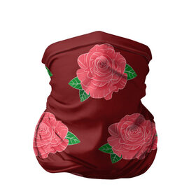 Бандана-труба 3D с принтом Розы на красном в Петрозаводске, 100% полиэстер, ткань с особыми свойствами — Activecool | плотность 150‒180 г/м2; хорошо тянется, но сохраняет форму | black | botany | flowers | pattern | plant | red | rose | white | белый | ботаника | красный | растение | роза | узор | цветы | черный