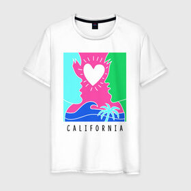 Мужская футболка хлопок с принтом CALIFORNIA в Петрозаводске, 100% хлопок | прямой крой, круглый вырез горловины, длина до линии бедер, слегка спущенное плечо. | california | love | закат | калифорния | любовь | пляж | поцелуй | романтика