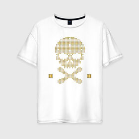 Женская футболка хлопок Oversize с принтом Золотой череп в Петрозаводске, 100% хлопок | свободный крой, круглый ворот, спущенный рукав, длина до линии бедер
 | gold | абстракция | золото | кости | скелет | чеперушка | череп