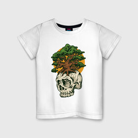 Детская футболка хлопок с принтом Дерево из черепа в Петрозаводске, 100% хлопок | круглый вырез горловины, полуприлегающий силуэт, длина до линии бедер | абстракция | дерево | дуб | кости | скелет | чеперушка | череп