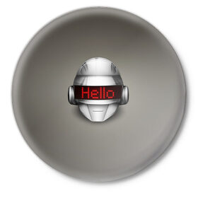 Значок с принтом Daft Punk Hello в Петрозаводске,  металл | круглая форма, металлическая застежка в виде булавки | ги мануэль де омем кристо | ню диско | синти поп | техно | тома бангальтер | фанк | французский хаус | электроник рок