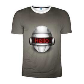 Мужская футболка 3D спортивная с принтом Daft Punk Hello в Петрозаводске, 100% полиэстер с улучшенными характеристиками | приталенный силуэт, круглая горловина, широкие плечи, сужается к линии бедра | ги мануэль де омем кристо | ню диско | синти поп | техно | тома бангальтер | фанк | французский хаус | электроник рок