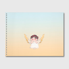 Альбом для рисования с принтом акварельный ангелок в Петрозаводске, 100% бумага
 | матовая бумага, плотность 200 мг. | акварель | ангел | ангелок | ангелочек | крылья | купидон | милашка | персонаж | рисунок | чиби