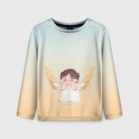 Детский лонгслив 3D с принтом акварельный ангелок в Петрозаводске, 100% полиэстер | длинные рукава, круглый вырез горловины, полуприлегающий силуэт
 | акварель | ангел | ангелок | ангелочек | крылья | купидон | милашка | персонаж | рисунок | чиби