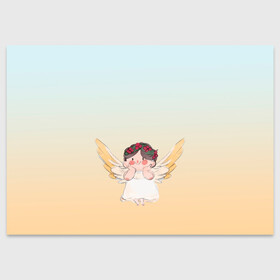 Поздравительная открытка с принтом акварельный ангелок в Петрозаводске, 100% бумага | плотность бумаги 280 г/м2, матовая, на обратной стороне линовка и место для марки
 | акварель | ангел | ангелок | ангелочек | крылья | купидон | милашка | персонаж | рисунок | чиби