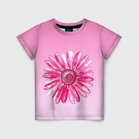 Детская футболка 3D с принтом розовая ромашка в Петрозаводске, 100% гипоаллергенный полиэфир | прямой крой, круглый вырез горловины, длина до линии бедер, чуть спущенное плечо, ткань немного тянется | акварель | арт | весна | гортензия | лето | природа | рисунок | розовый | ромашка | свежесть | цветок | цветы | яркий | ярко