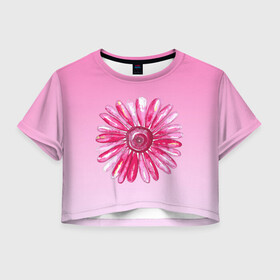 Женская футболка Crop-top 3D с принтом розовая ромашка в Петрозаводске, 100% полиэстер | круглая горловина, длина футболки до линии талии, рукава с отворотами | акварель | арт | весна | гортензия | лето | природа | рисунок | розовый | ромашка | свежесть | цветок | цветы | яркий | ярко