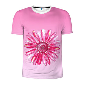 Мужская футболка 3D спортивная с принтом розовая ромашка в Петрозаводске, 100% полиэстер с улучшенными характеристиками | приталенный силуэт, круглая горловина, широкие плечи, сужается к линии бедра | акварель | арт | весна | гортензия | лето | природа | рисунок | розовый | ромашка | свежесть | цветок | цветы | яркий | ярко