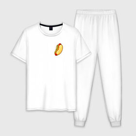 Мужская пижама хлопок с принтом Hot dog в Петрозаводске, 100% хлопок | брюки и футболка прямого кроя, без карманов, на брюках мягкая резинка на поясе и по низу штанин
 | Тематика изображения на принте: hot dog | еда | лето 2021 | стиль | тренд | хот дог