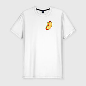 Мужская футболка хлопок Slim с принтом Hot dog в Петрозаводске, 92% хлопок, 8% лайкра | приталенный силуэт, круглый вырез ворота, длина до линии бедра, короткий рукав | Тематика изображения на принте: hot dog | еда | лето 2021 | стиль | тренд | хот дог