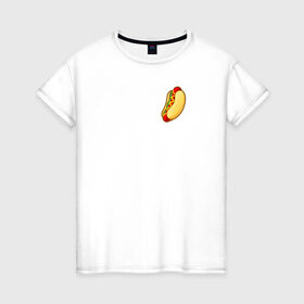 Женская футболка хлопок с принтом Hot dog в Петрозаводске, 100% хлопок | прямой крой, круглый вырез горловины, длина до линии бедер, слегка спущенное плечо | hot dog | еда | лето 2021 | стиль | тренд | хот дог