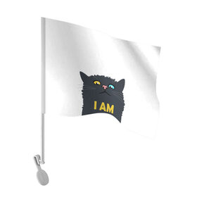 Флаг для автомобиля с принтом I AM CAT в Петрозаводске, 100% полиэстер | Размер: 30*21 см | animal | cat | i am cat | meow | животное | зверь | кот | кошка | мяу