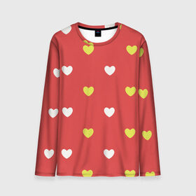 Мужской лонгслив 3D с принтом Сердечки на красном паттерн в Петрозаводске, 100% полиэстер | длинные рукава, круглый вырез горловины, полуприлегающий силуэт | background | design | fabric | heart | love | pattern | red | romance | romantic | seamless | valentine | красный | любовь | рисунок | романтика | сердце | узор
