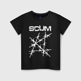 Детская футболка хлопок с принтом SCUM в Петрозаводске, 100% хлопок | круглый вырез горловины, полуприлегающий силуэт, длина до линии бедер | action | game | scum | tec1 | выживание | выжить | ресурсы | скам игра | тюремная