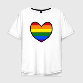 Мужская футболка хлопок Oversize с принтом Радужное сердце  в Петрозаводске, 100% хлопок | свободный крой, круглый ворот, “спинка” длиннее передней части | много цветов | радуга | радужная | радужное сердце | разноцветная | разноцветный | сердечко | сердце | цвета радуги | цветная | цветной