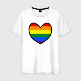 Мужская футболка хлопок с принтом Радужное сердце  в Петрозаводске, 100% хлопок | прямой крой, круглый вырез горловины, длина до линии бедер, слегка спущенное плечо. | много цветов | радуга | радужная | радужное сердце | разноцветная | разноцветный | сердечко | сердце | цвета радуги | цветная | цветной