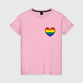 Женская футболка хлопок с принтом Радужное сердце  в Петрозаводске, 100% хлопок | прямой крой, круглый вырез горловины, длина до линии бедер, слегка спущенное плечо | много цветов | радуга | радужная | радужное сердце | разноцветная | разноцветный | сердечко | сердце | цвета радуги | цветная | цветной