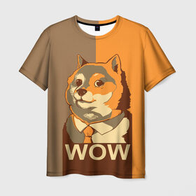 Мужская футболка 3D с принтом Doge Wow в Петрозаводске, 100% полиэфир | прямой крой, круглый вырез горловины, длина до линии бедер | animal | art | dog | doge | dogecoin | many x | mem | meme | new | poster | such x | wave | wow | арт | в | галстук | галстуке | двухцветная | животное | зверь | имени | кабосу | мем | мемас | мэм | по | постер | сиба ину | собака | хищник