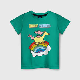 Детская футболка хлопок с принтом Забавный аликорн в Петрозаводске, 100% хлопок | круглый вырез горловины, полуприлегающий силуэт, длина до линии бедер | alicorn | funnyalicorn | аликорн | единорог | лошадка | облака | радуга | рисунок