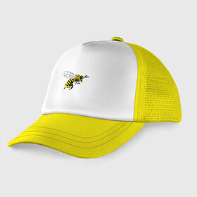 Детская кепка тракер с принтом Пчела в Петрозаводске, Козырек - 100% хлопок. Кепка - 100% полиэстер, Задняя часть - сетка | универсальный размер, пластиковая застёжка | bee | honey | nature | spring | summer | wings | yellow | бабочки | весна | жало | животные | жук | звери | комар | крылья | лапки | лето | мед | муха | насекомое | оса | природа | пчела | пчелка | стрекоза | цветы | шершень |