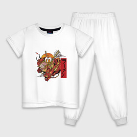 Детская пижама хлопок с принтом Красный Дракон Рамен в Петрозаводске, 100% хлопок |  брюки и футболка прямого кроя, без карманов, на брюках мягкая резинка на поясе и по низу штанин
 | Тематика изображения на принте: anime | art | bowl | japan | kanji | manga | ramen | red dragon | soup | аниме про еду | аниме про рамен | анимешник | арт | боул | иероглифы | йероглифы | кандзи | кафе из другого мира | китайский дракон | лапша | манга | миска