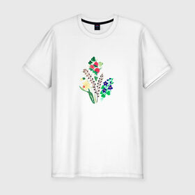 Мужская футболка хлопок Slim с принтом Разные цветы в Петрозаводске, 92% хлопок, 8% лайкра | приталенный силуэт, круглый вырез ворота, длина до линии бедра, короткий рукав | картинки | лето | нарциссы | популярные | прикольные | растения | тренды | цветы