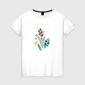 Женская футболка хлопок с принтом Разные цветы в Петрозаводске, 100% хлопок | прямой крой, круглый вырез горловины, длина до линии бедер, слегка спущенное плечо | картинки | лето | нарциссы | популярные | прикольные | растения | тренды | цветы