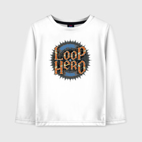 Детский лонгслив хлопок с принтом Loop Hero лого в Петрозаводске, 100% хлопок | круглый вырез горловины, полуприлегающий силуэт, длина до линии бедер | games | knight | logo | loop hero | magic | rogue like | russia | steam | sword | герой петли | игры | лого | магия | меч | рогалик | россия | рыцарь | стим