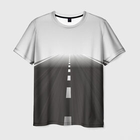 Мужская футболка 3D с принтом Дорога уходящая в даль в Петрозаводске, 100% полиэфир | прямой крой, круглый вырез горловины, длина до линии бедер | asphalt | road | асфальт | дорога | дорожная разметка
