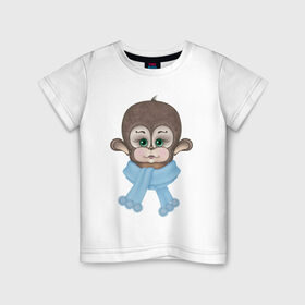 Детская футболка хлопок с принтом обезьянка малышка в Петрозаводске, 100% хлопок | круглый вырез горловины, полуприлегающий силуэт, длина до линии бедер | обезьяна | обезьянка | обезьяны | рисунок обезьяны | смешная обезьяна