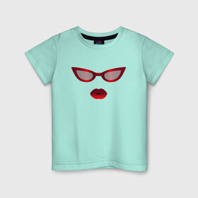Детская футболка хлопок с принтом Красные очки с красными губами в Петрозаводске, 100% хлопок | круглый вырез горловины, полуприлегающий силуэт, длина до линии бедер | for stylish | gradient | kiss | lipstick | plump lips | red lips | градиент | для стильных | красные губы | красные очки | модные очки | помада | поцелуй | пухлые губы