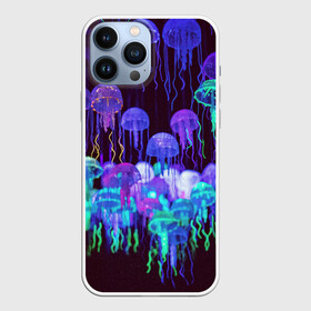 Чехол для iPhone 13 Pro Max с принтом Неоновые медузы в Петрозаводске,  |  | Тематика изображения на принте: вода | животные | медузы | неон | неоновые