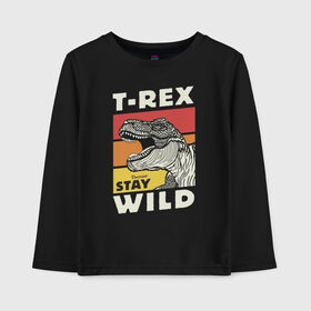 Детский лонгслив хлопок с принтом T-rex wild в Петрозаводске, 100% хлопок | круглый вырез горловины, полуприлегающий силуэт, длина до линии бедер | dino | t rex | wild | дино | динозавр | закат | зверь | хищник