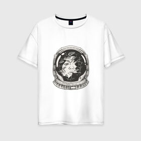 Женская футболка хлопок Oversize с принтом Space Women в Петрозаводске, 100% хлопок | свободный крой, круглый ворот, спущенный рукав, длина до линии бедер
 | space women | астронавт | девушка | комикс | космонавт | скафандр | спейс вумен | шлем
