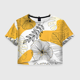 Женская футболка Crop-top 3D с принтом Цветы в Петрозаводске, 100% полиэстер | круглая горловина, длина футболки до линии талии, рукава с отворотами | flowers | герберы | контур | легкие | лилии | мягкие | роза | ромашка | тренд | цветы