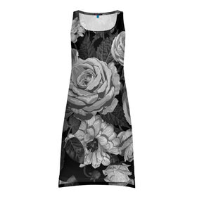 Платье-майка 3D с принтом Розы в Петрозаводске, 100% полиэстер | полуприлегающий силуэт, широкие бретели, круглый вырез горловины, удлиненный подол сзади. | flowers | герберы | контур | легкие | лилии | мягкие | роза | ромашка | тренд | цветы